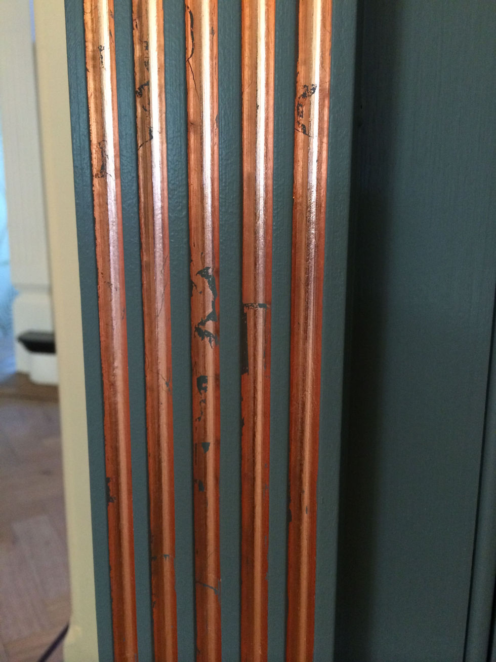 Hand applied copper leaf fluting