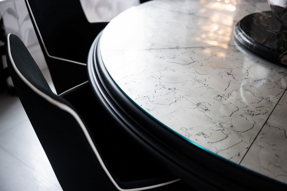 Hand applied silver leaf dining table