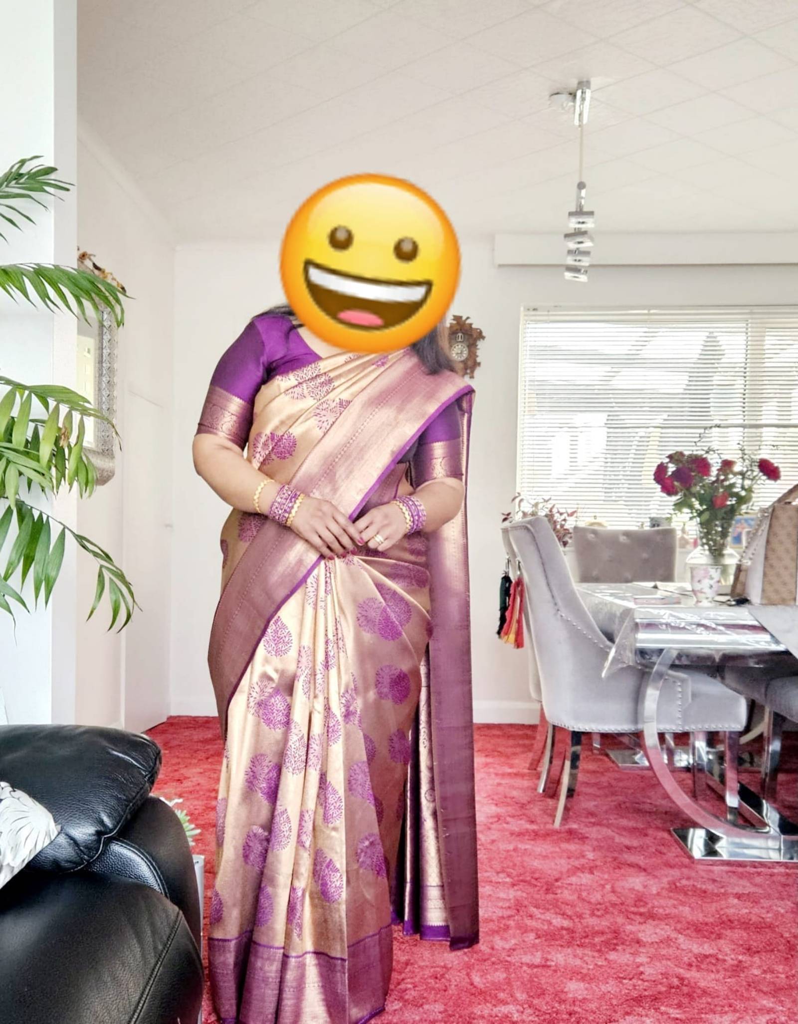 Gold and Purple Silk Saree with Blouse