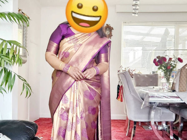 Gold and Purple Silk Saree with Blouse