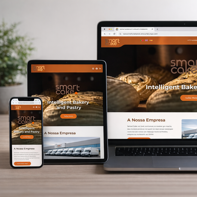 Design responsivo do site Smart Cakes em diferentes dispositivos