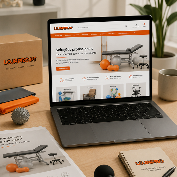 Laptop com site Valera e produtos de fisioterapia