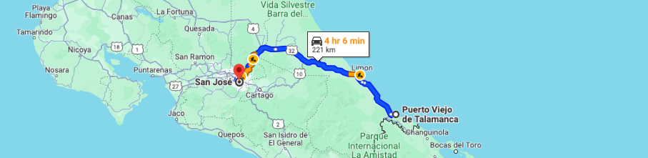 Cómo llegar a San José desde Puerto Viejo Mapa