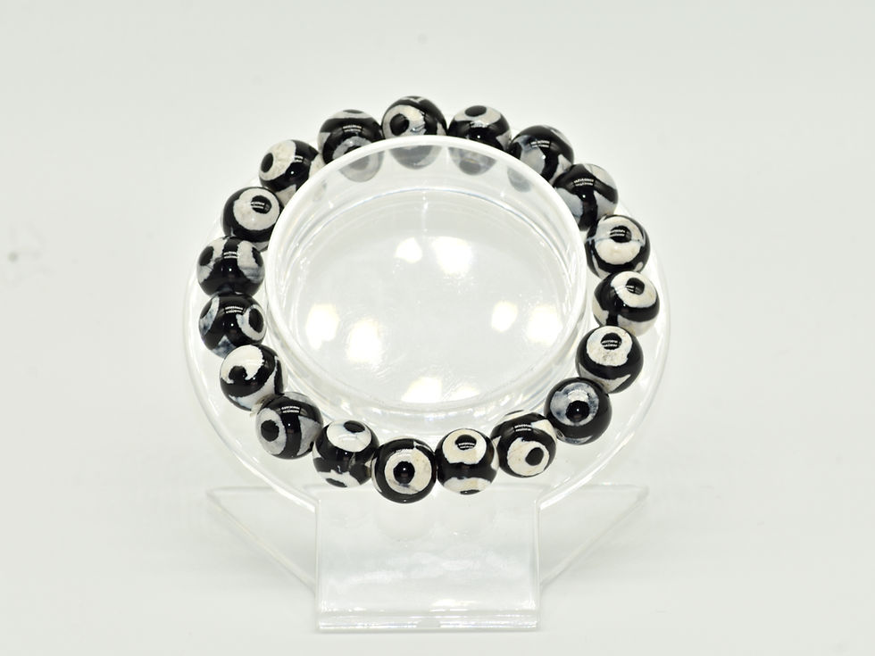 三眼天珠黑瑪瑙圓珠手串