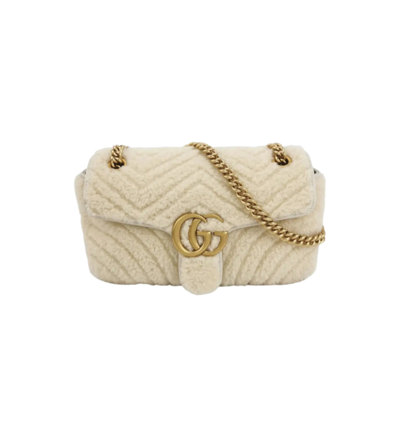 Small Ivory Shearling Gucci Marmont