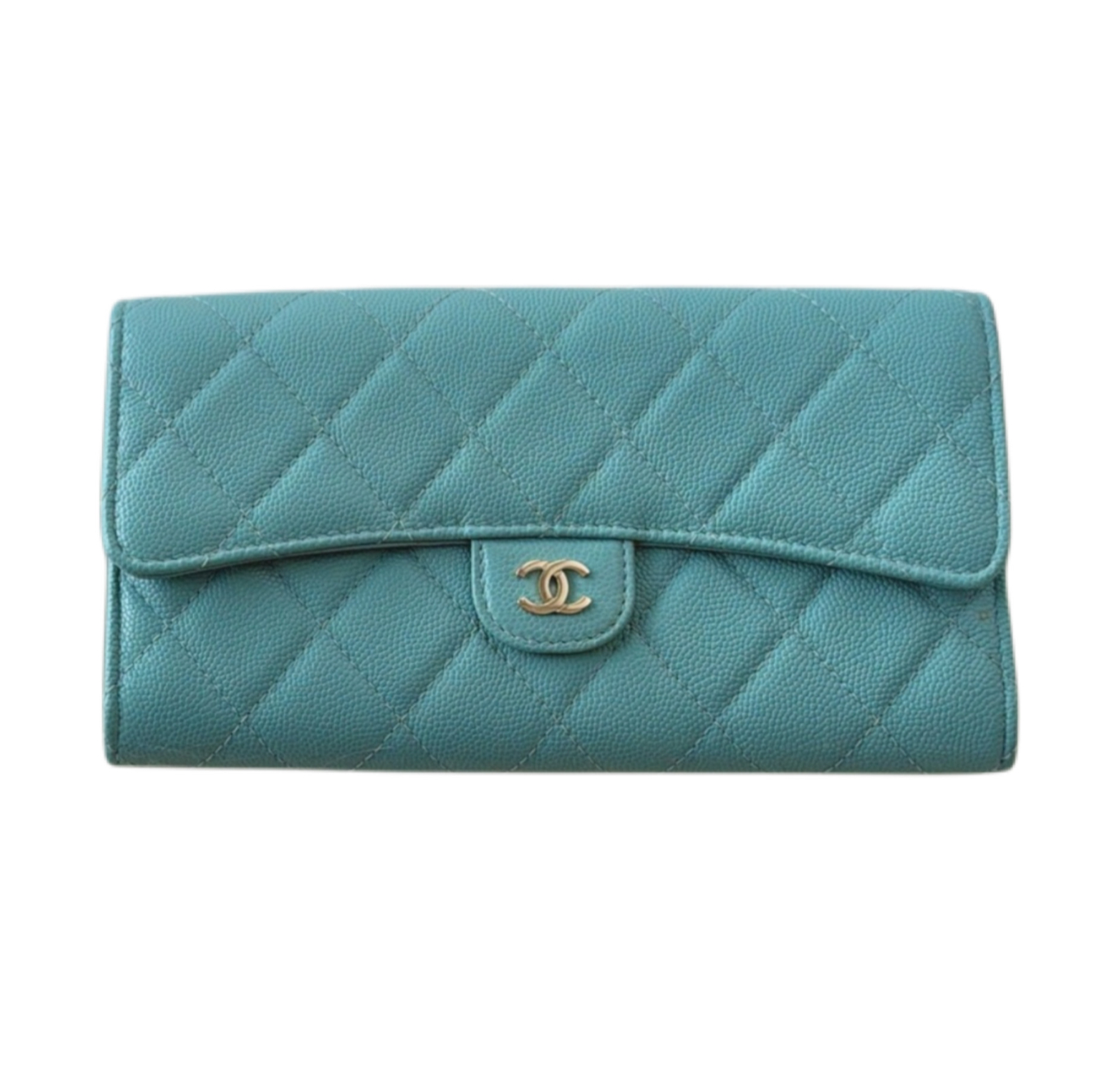 Chanel Turquoise Quilted Caviar Leather Classic Flap Long Wallet