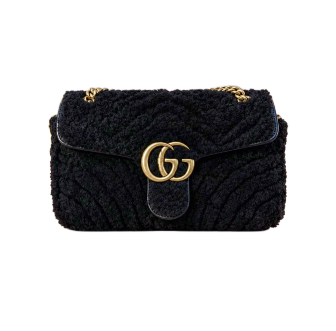 Small Black Shearling Gucci Marmont