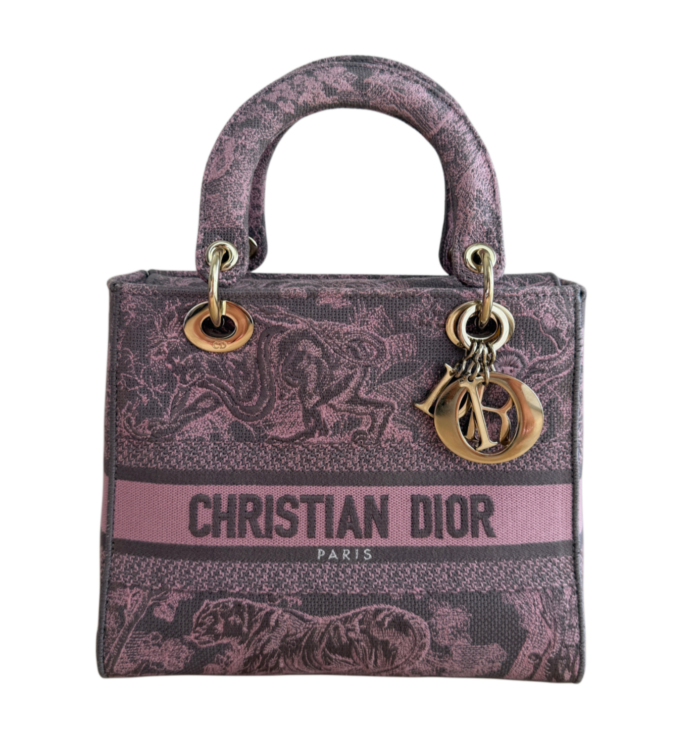 Dior Medium Embroidered Pink and Grey Lady D-Lite