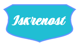 Nalepka: turkizen ščit z belim napisom "Iskrenost."