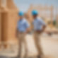 The photograph captures a dynamic scene on a construction site, featuring two individuals