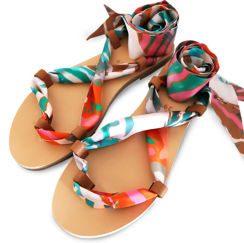 PESCA SILK & LEATHER ANKLE WRAP SANDALS | Aliki Collection