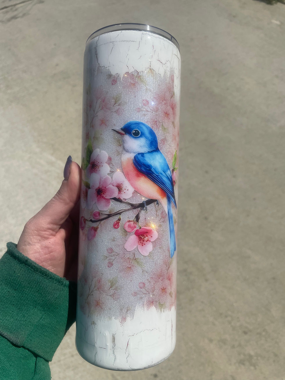 Thumbnail: 30oz Skinny - Crackle Blue Bird & Cherry Blossom