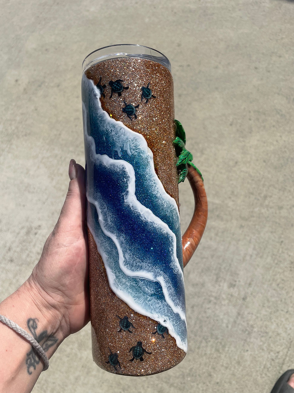 Thumbnail: 30oz Skinny - Crashing Waves 3D Palm Tree Handle