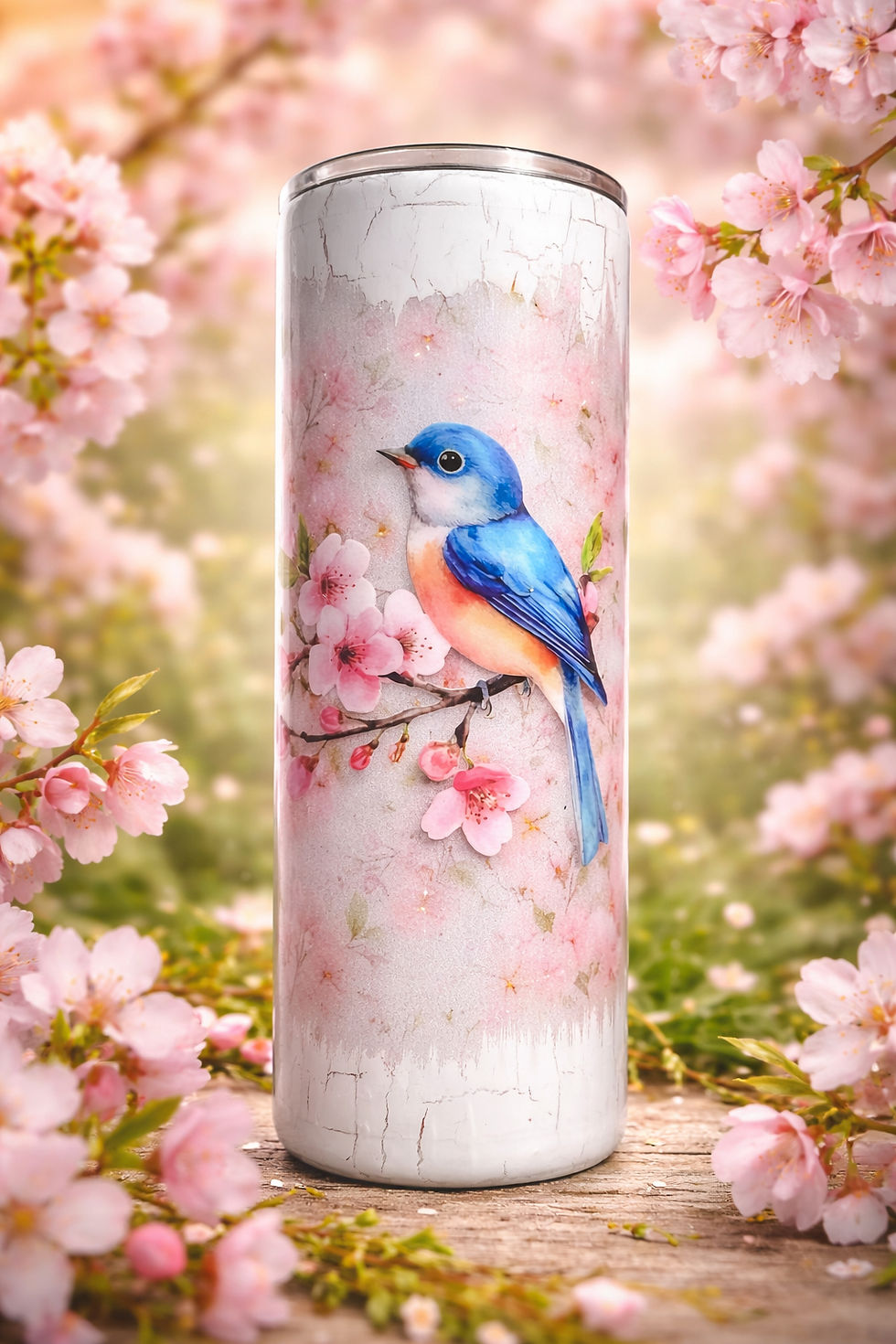 Thumbnail: 30oz Skinny - Crackle Blue Bird & Cherry Blossom