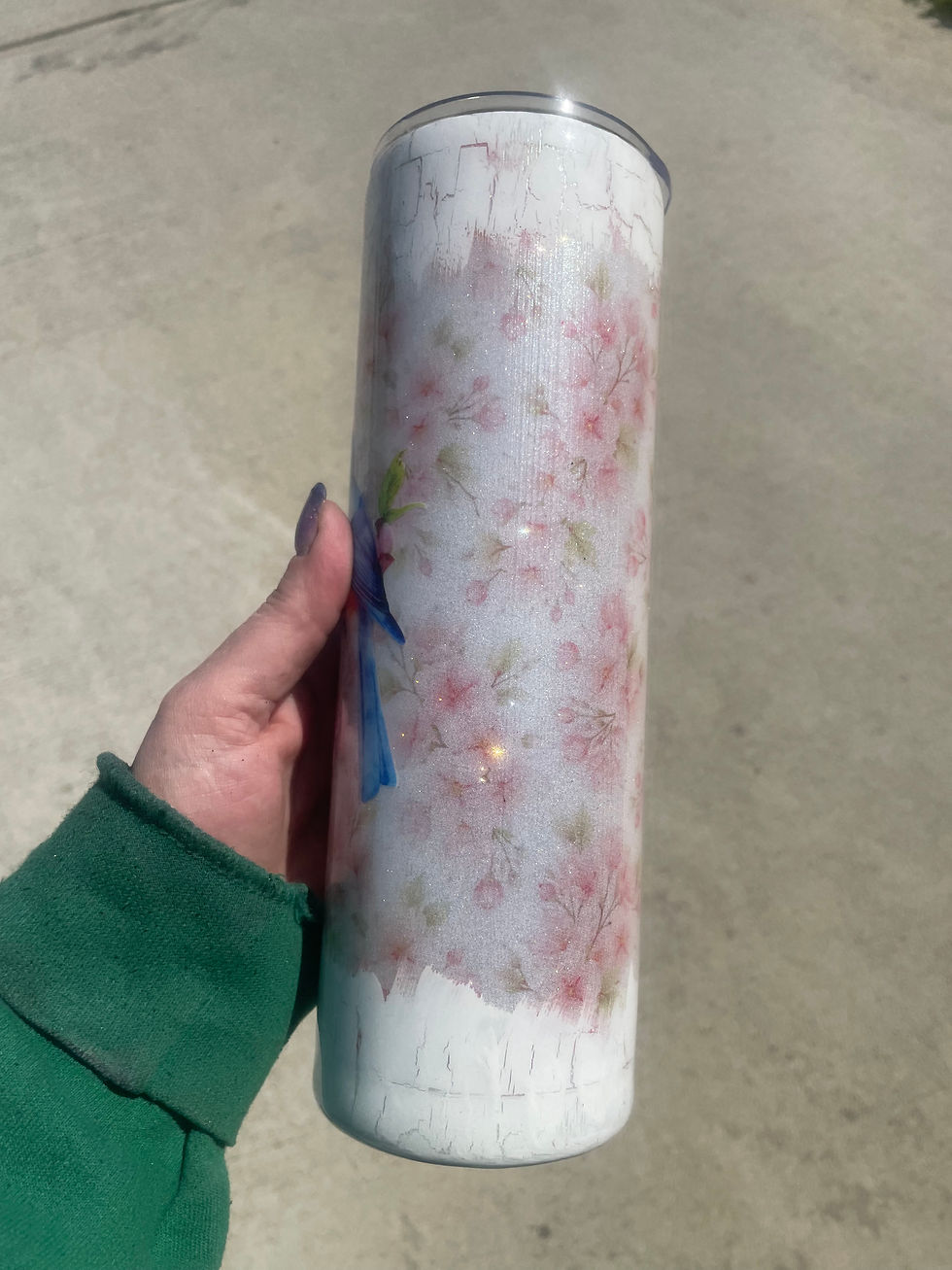 Thumbnail: 30oz Skinny - Crackle Blue Bird & Cherry Blossom