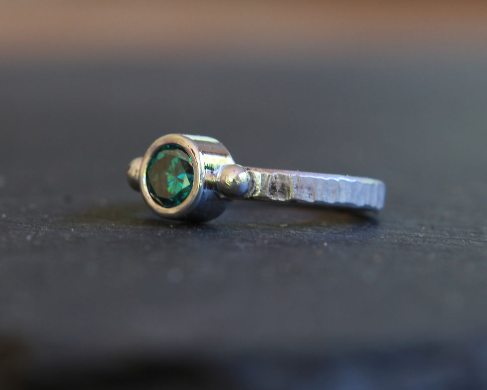 Thumbnail: Hand Forged .90 Ct Dark Forest Green Moissanite Sterling Silver Solitaire