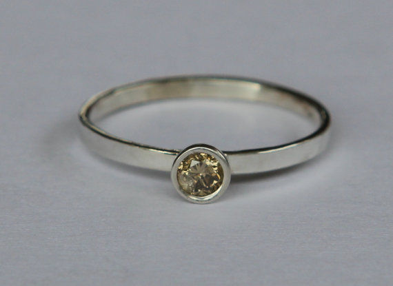 Natural .15ct SI2 Champagne Diamond Solitaire Set In Argentium Sterling Silver S