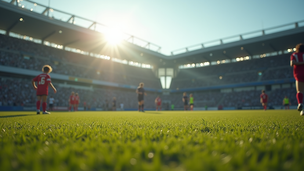 Eye-level view of a soccer field with players in action