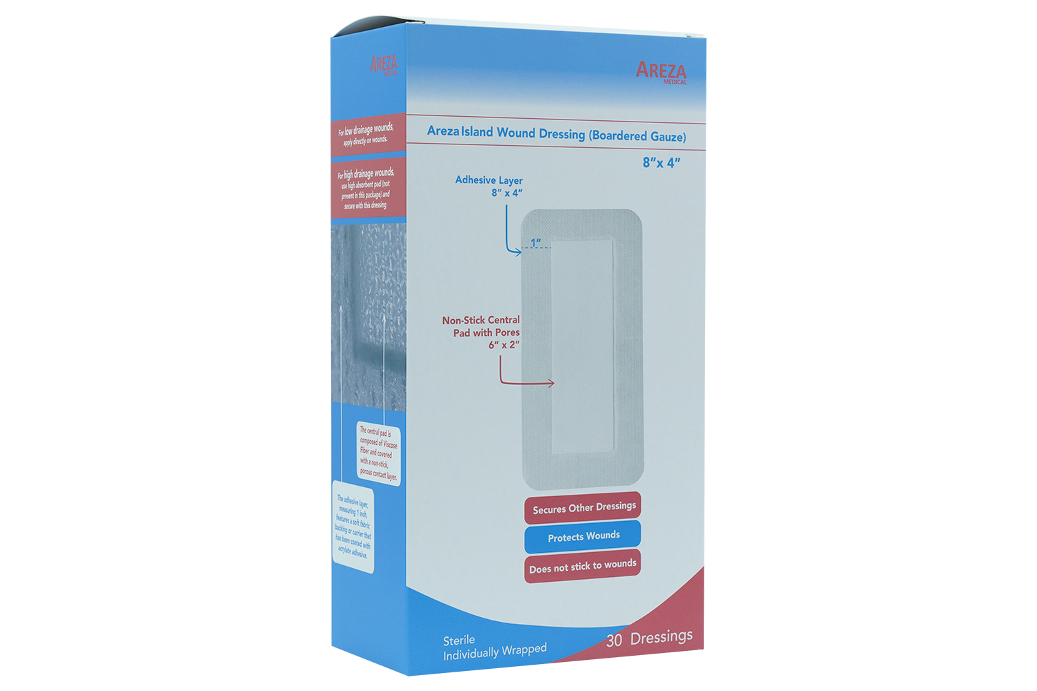 Island Wound Dressing (Bordered Gauze) 8” x 4” (30 PCS)