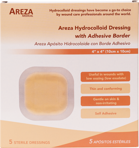 Hydrocolloid Dressing with Border 4" x 4" (5 PCS) | Areza Medical Hydrocolloid Dressing with Border 4" x 4" (5 PCS) | Areza Medical