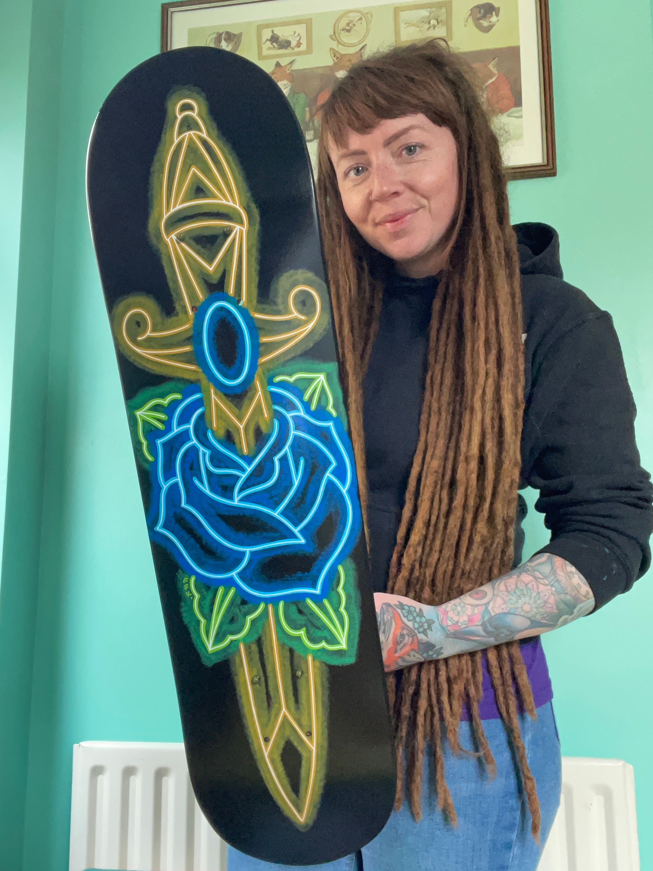 Rose and Dagger Neon Style Skateboard Deck