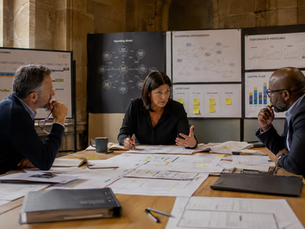 Senior executives reviewing AI investment, business value and leadership requirements