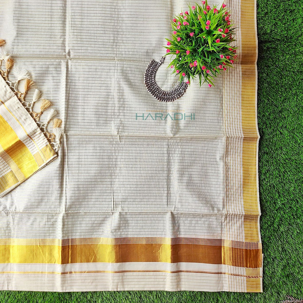 Thumbnail: Gold Stripe Kasavu Cotton Tussel Setmundu