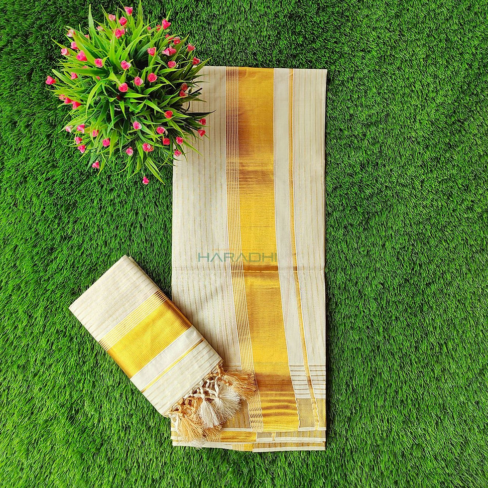 Thumbnail: Gold Stripe Kasavu Cotton Tussel Setmundu