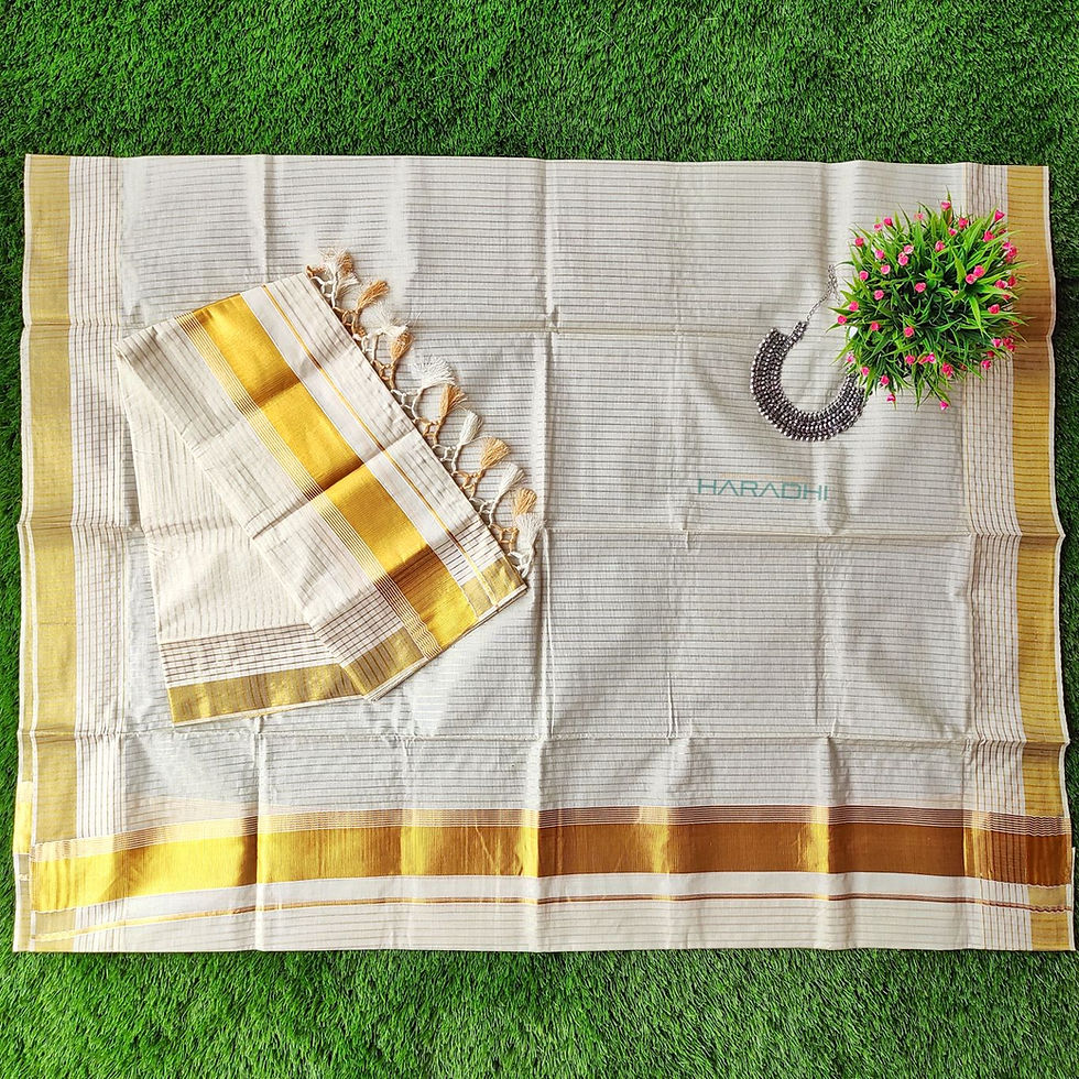 Thumbnail: Gold Stripe Kasavu Cotton Tussel Setmundu
