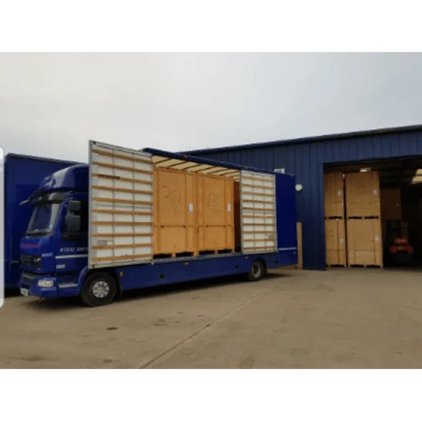 large van with a crate inside