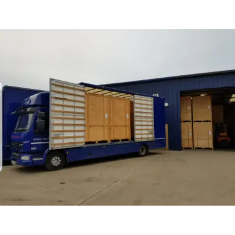 large van with a crate inside
