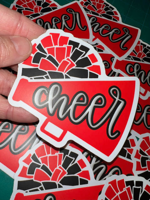 Thumbnail: Cheer Stickers - Megaphone and Pom-Pom Decals - RED