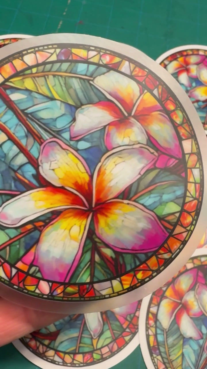 Plumeria Stickers - Stained Glass Tropical Flower Stickers