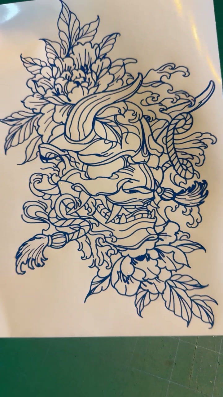 Japanese Oni Mask Decal - Kabui Kanji Chrysanthemums Car Truck Motorcycle Tumbler Journal