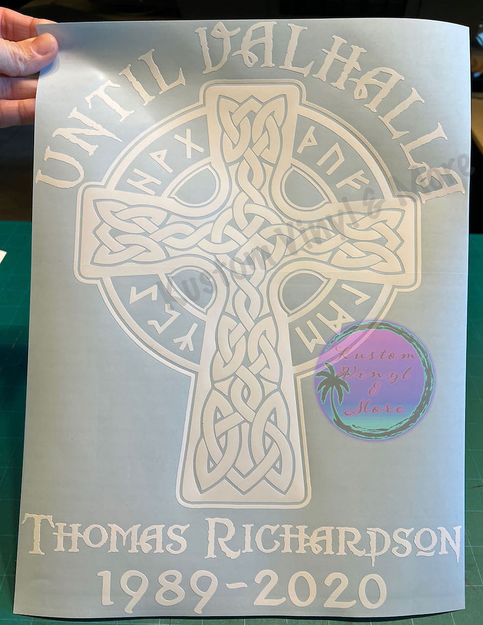 Until Valhalla Memorial Decals - Celtic Cross Futhark Rune Stones car truck window laptop