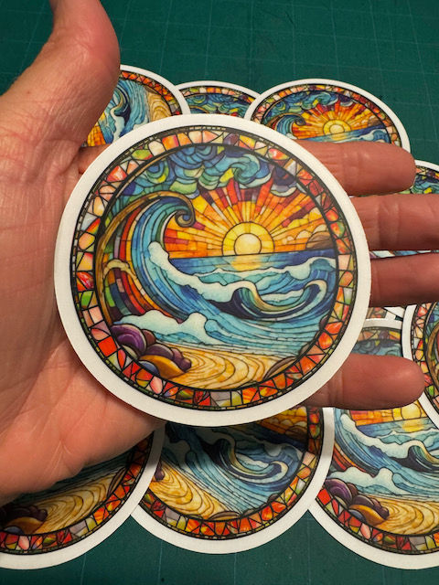 Ocean Wave Stickers - Tropical Stained Glass Art