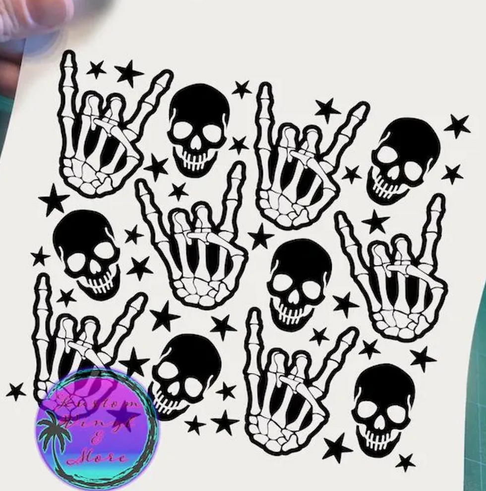 Gas Tank Lid Decals  - Rock On Skeleton Hand & Stars