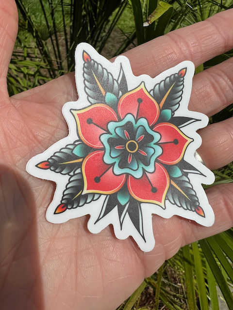 Tattoo Flower Sticker - American Traditional Tattoo Art
