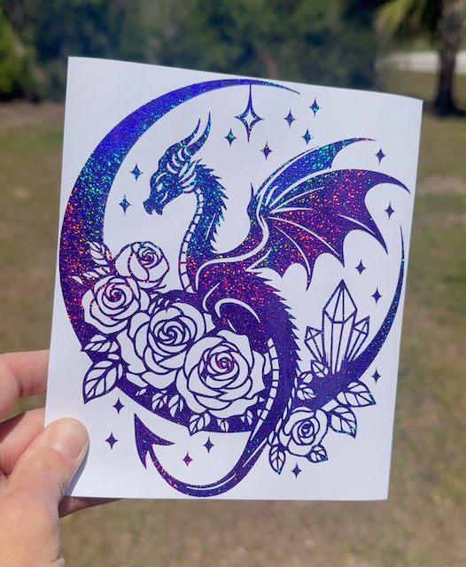 Thumbnail: Magical Dragon Decal - Floral Moon Crystals Stars Car Truck Window Tumbler Motorcycle Journal