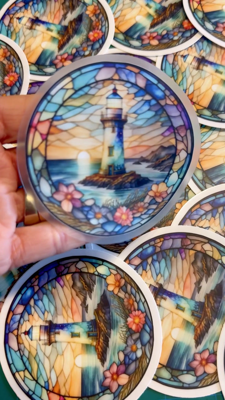 Stained Glass Lighthouse Stickers