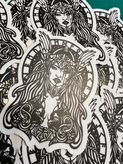Thumbnail: Viking Freja Sticker - Nordic Freya Goddess Cats - Freyja Pagan Norse Mythology