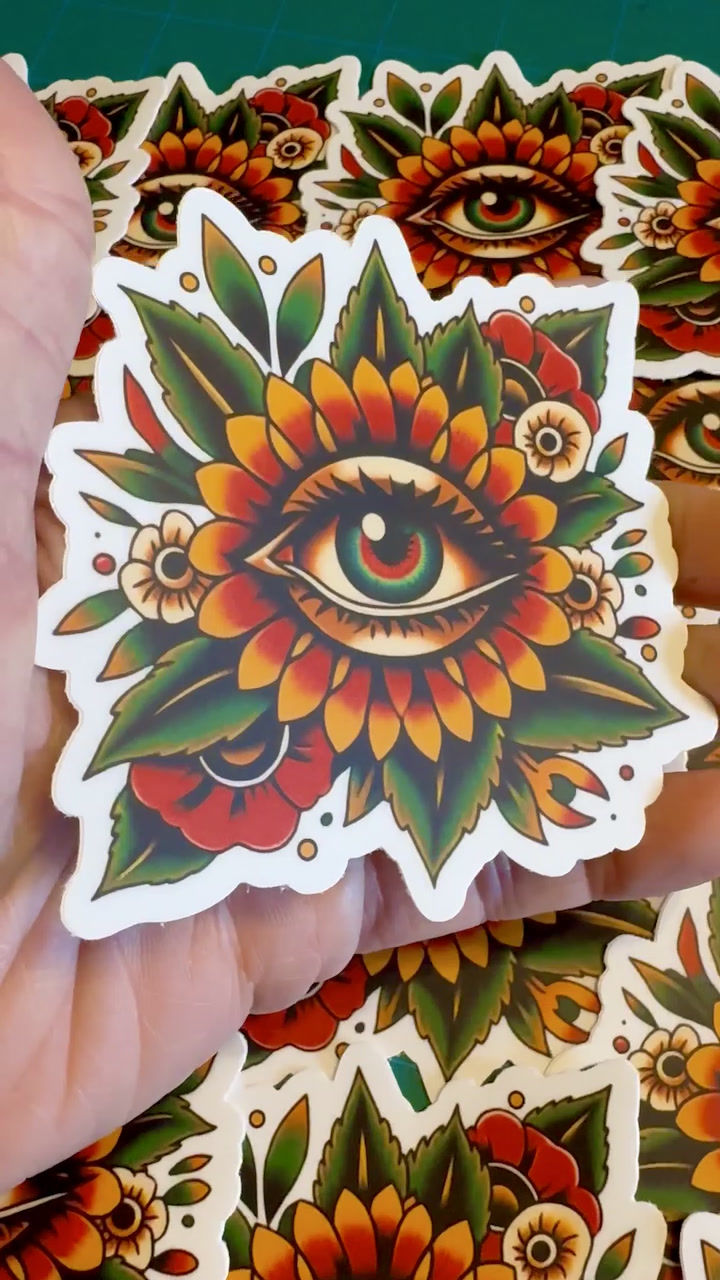 Floral Evil Eye Sticker  -  American Traditional Tattoo Art