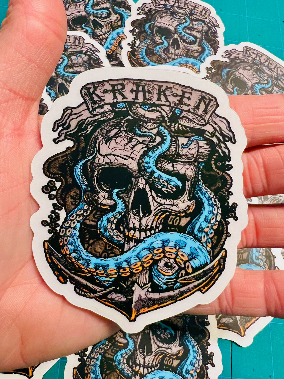 Kraken Skull Anchor Sticker - Embroidery Detailed Decal - Kraken Skull Patch