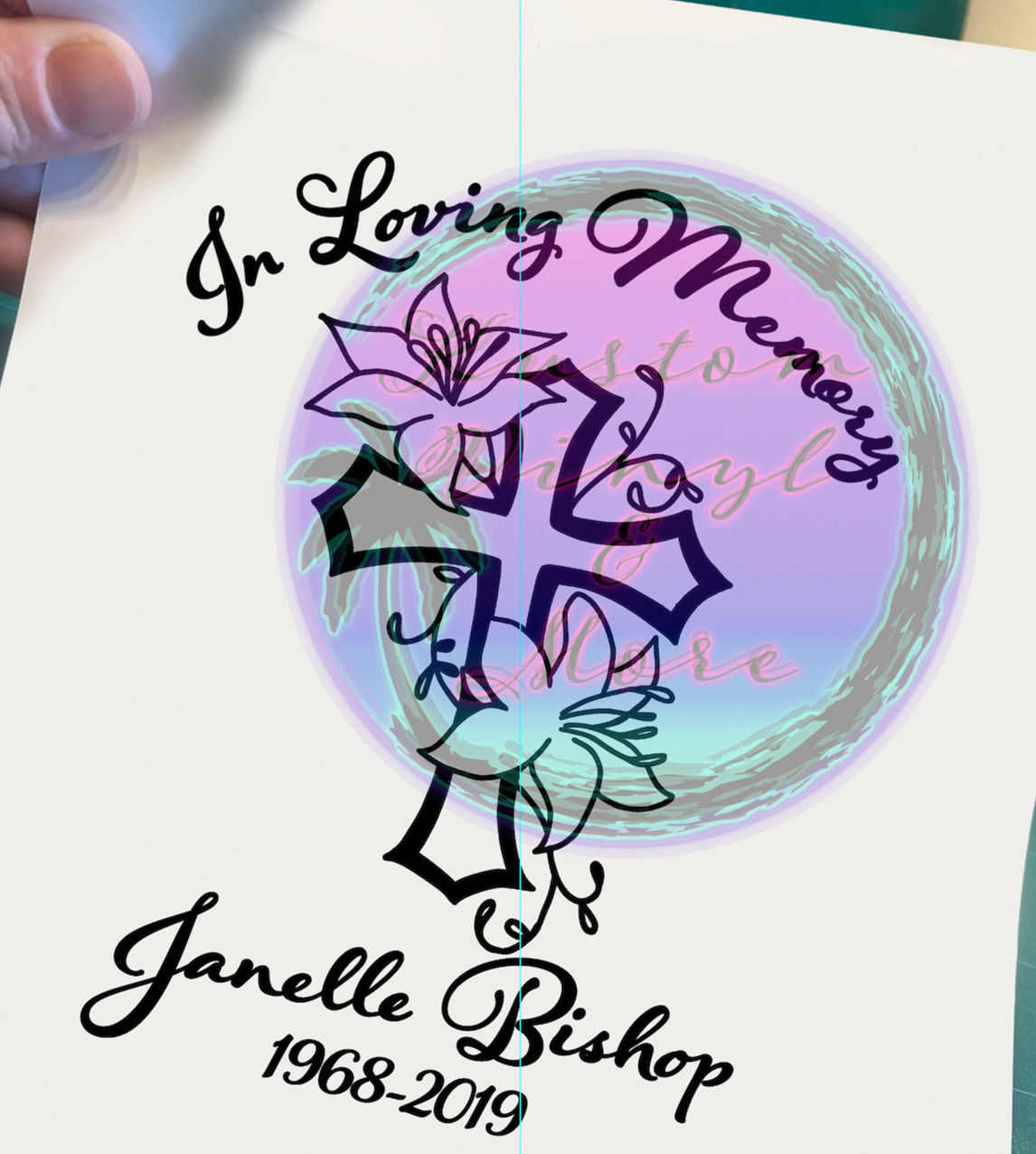 In Loving Memory Cross and Flowers Memorial Decals