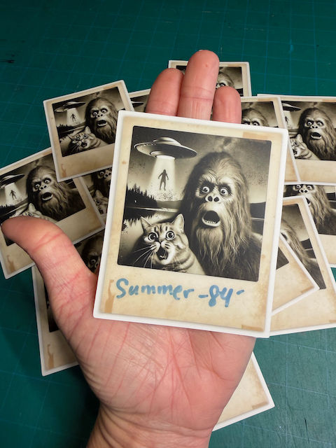 Thumbnail: Funny Cat & Bigfoot Selfie Polaroid Sticker