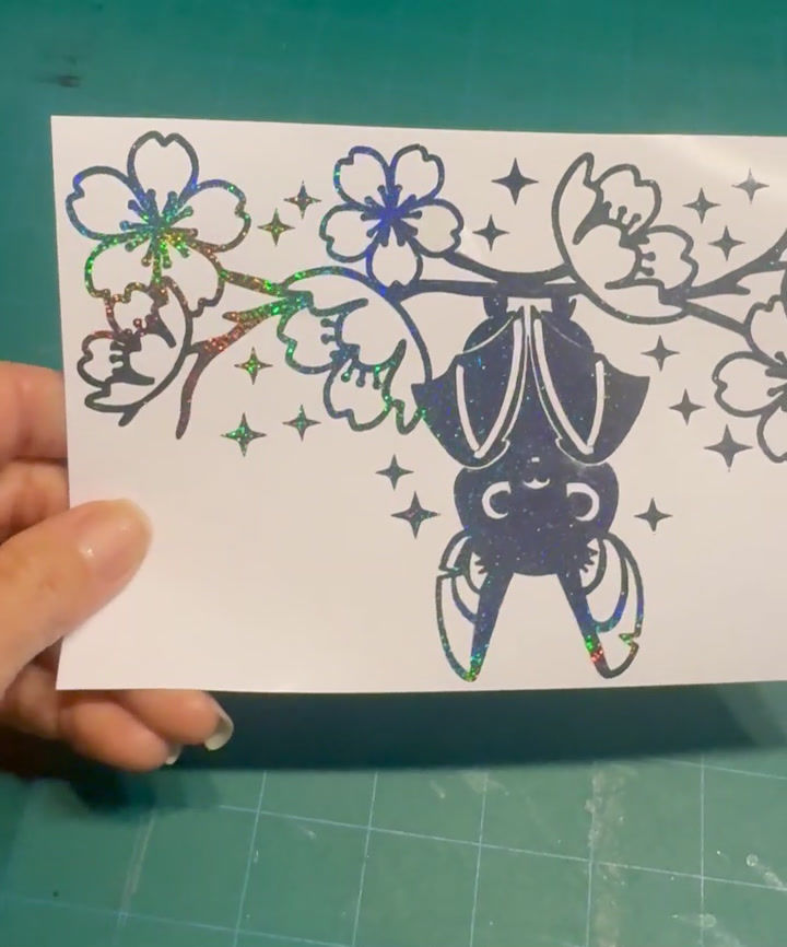 Cute hanging Bat with Flowers  Decal car truck laptop window sticker