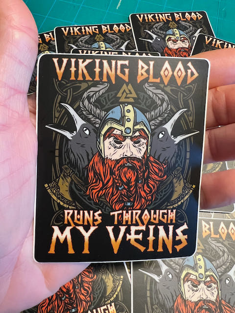 Viking Norse Sticker - Viking Blood Runs Through My Veins Huginn Muninn Ravens Odin Thor Pagan Mythology Decals