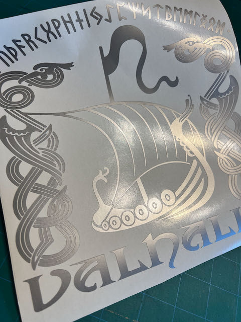 Viking Valhalla Ship Dragons Sticker - Futhark Runes