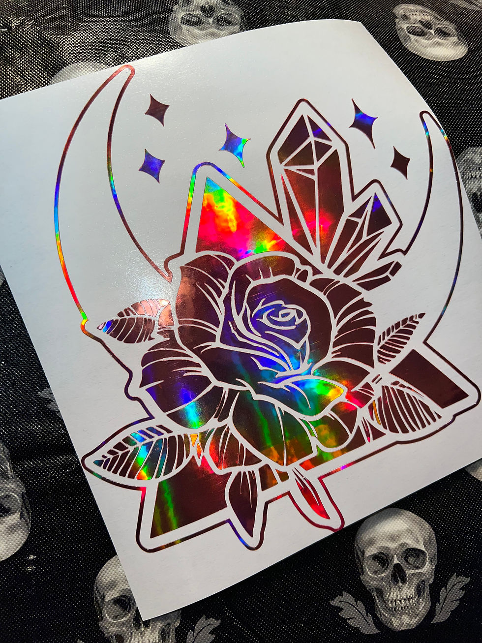 Crescent Rose Moon & Crystals Sticker Mystical Celestial