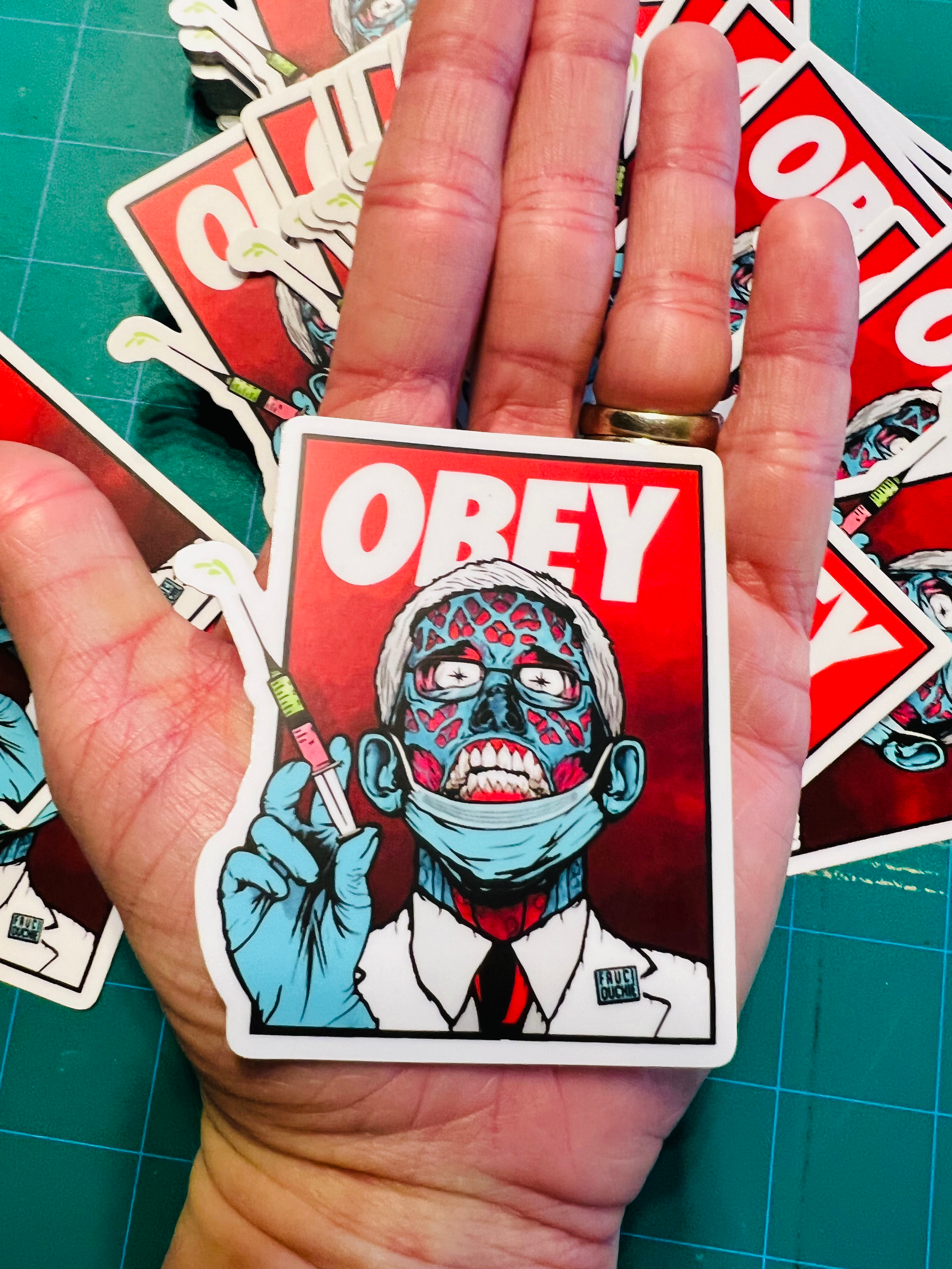 OBEY Fauci Vaccine Sticker - They Live Movie Inspired